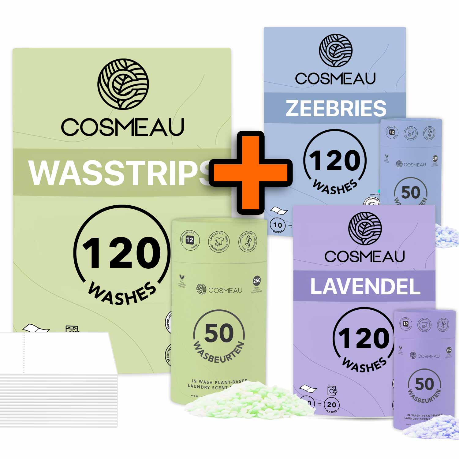 Cosmeau Wasstrips Lente Zeebries Lavendel en Geurparels Wasparfum Mega voordeel 510 Wasbeurten