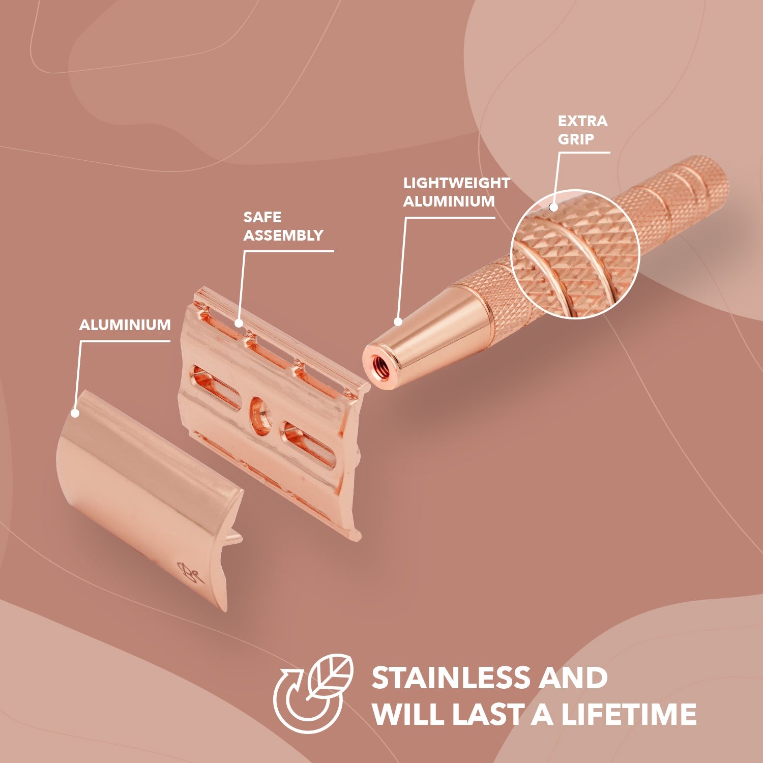 Safety Razor Glossy Rose Gold Aluminium