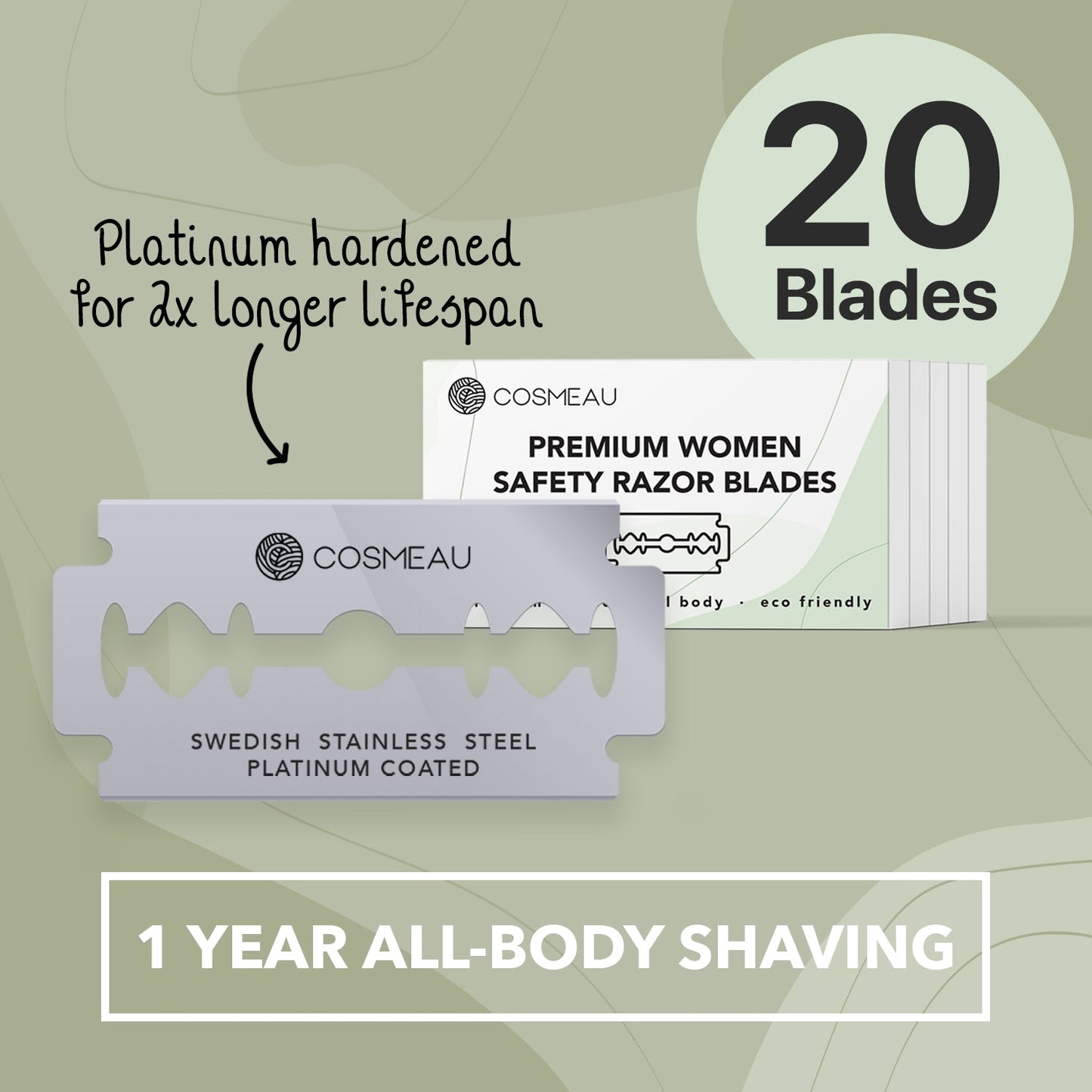 Safety Razor Rose Gold + 20x Blades for Women Stainless Steel