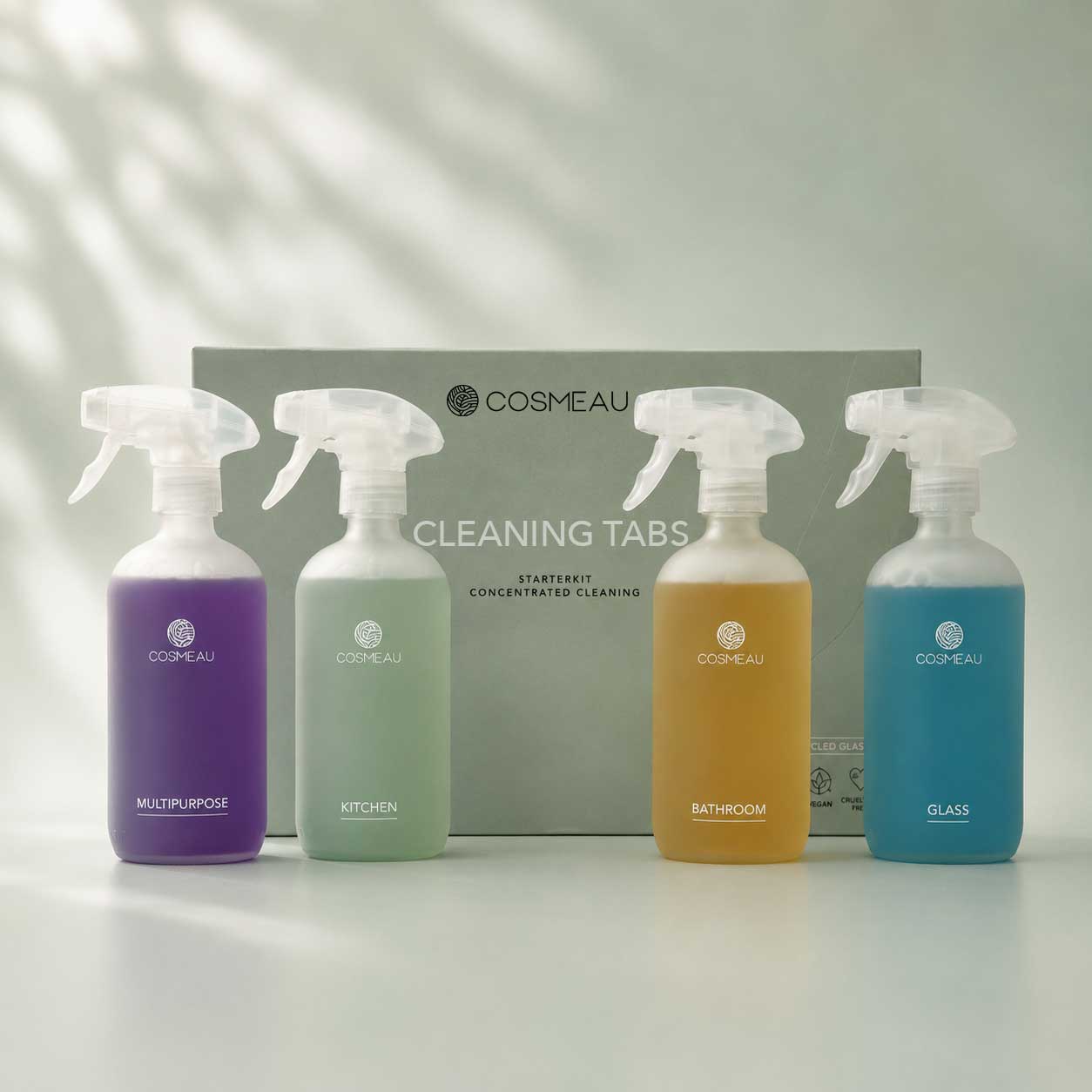 Cleaning set, matte glass spray bottles