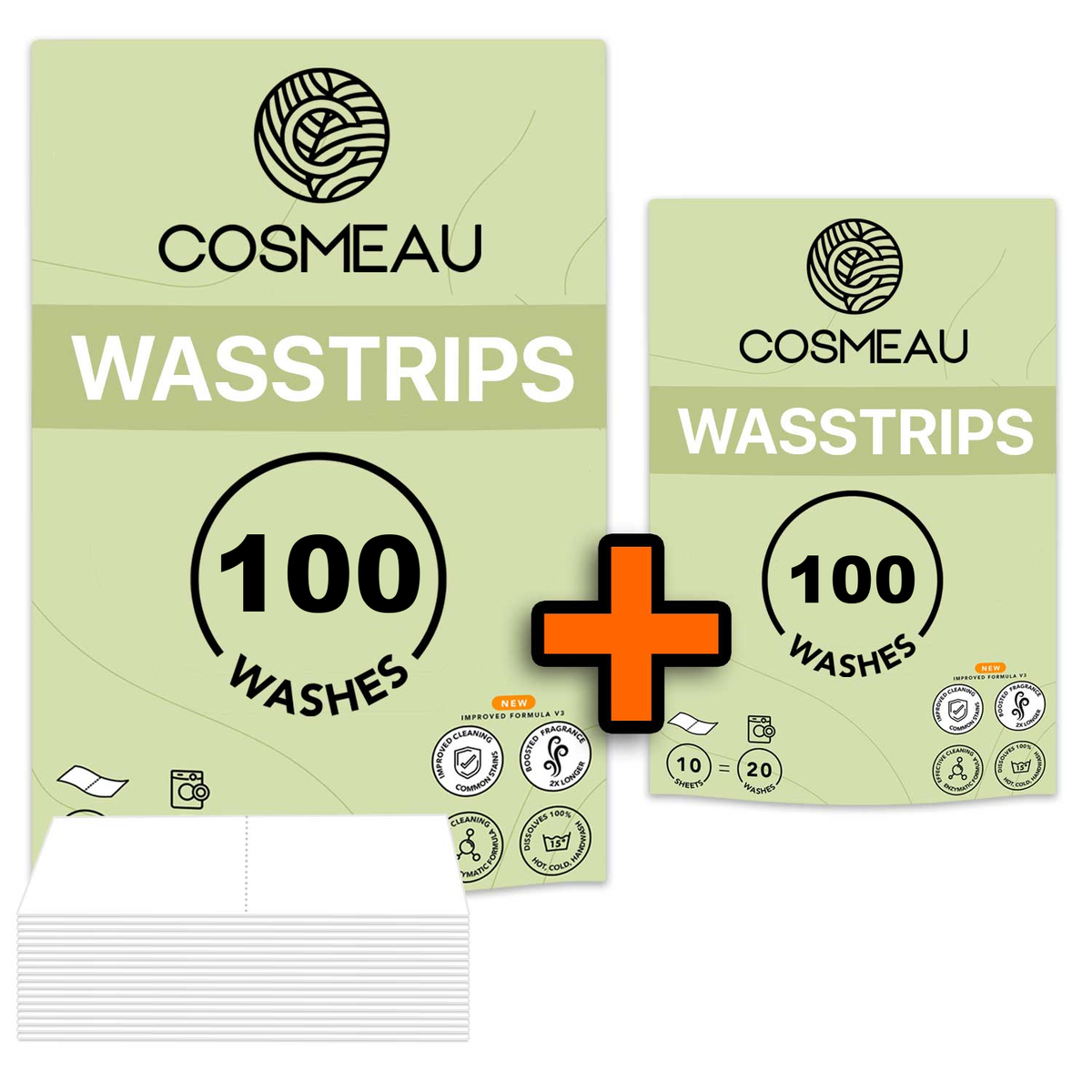 Cosmeau 1+1 gratis wasstrips, twee verpakkingen, 100 wasbeurten per verpakking