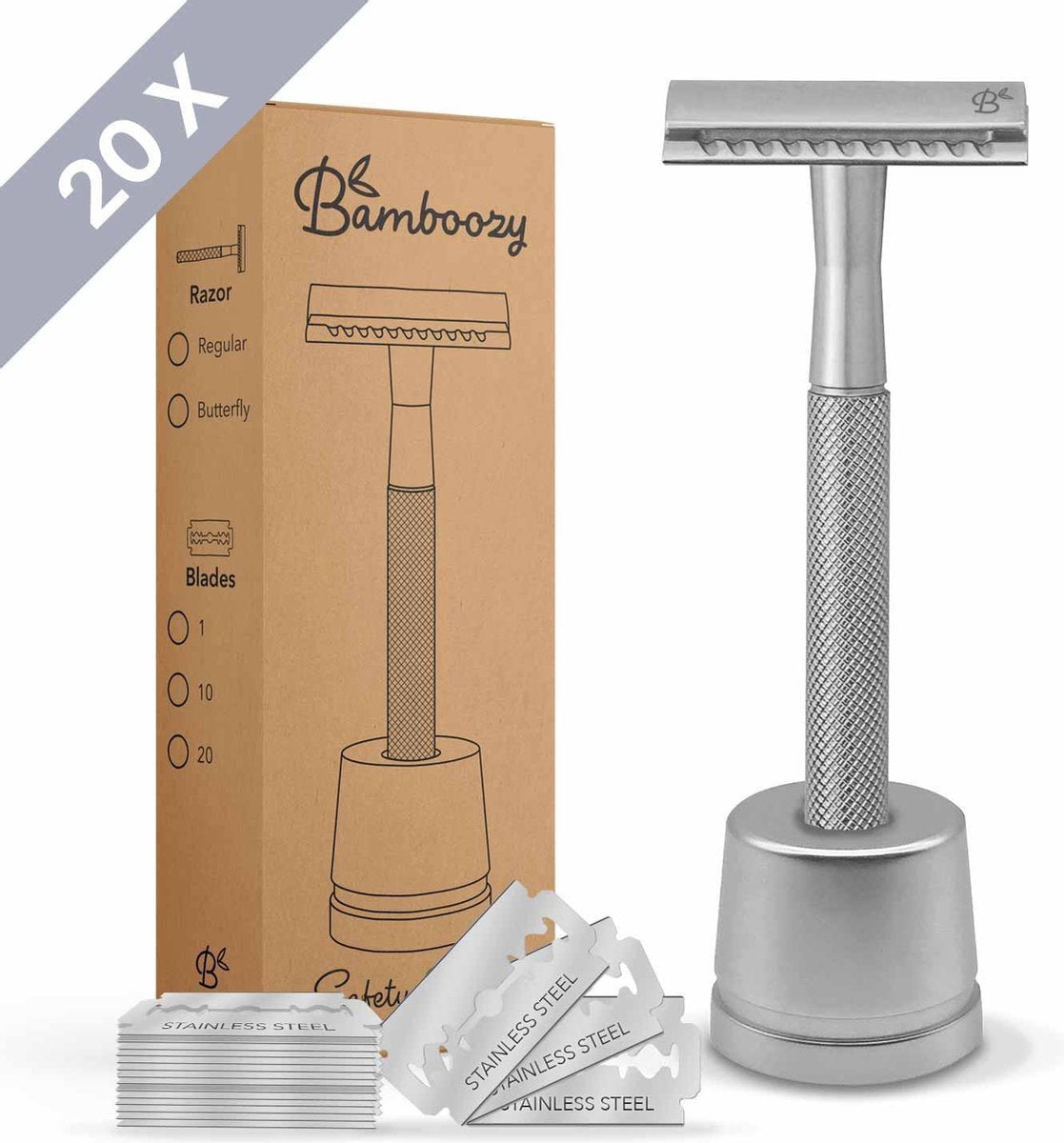 Safety Razor with Stand · 20x Platinum Blades