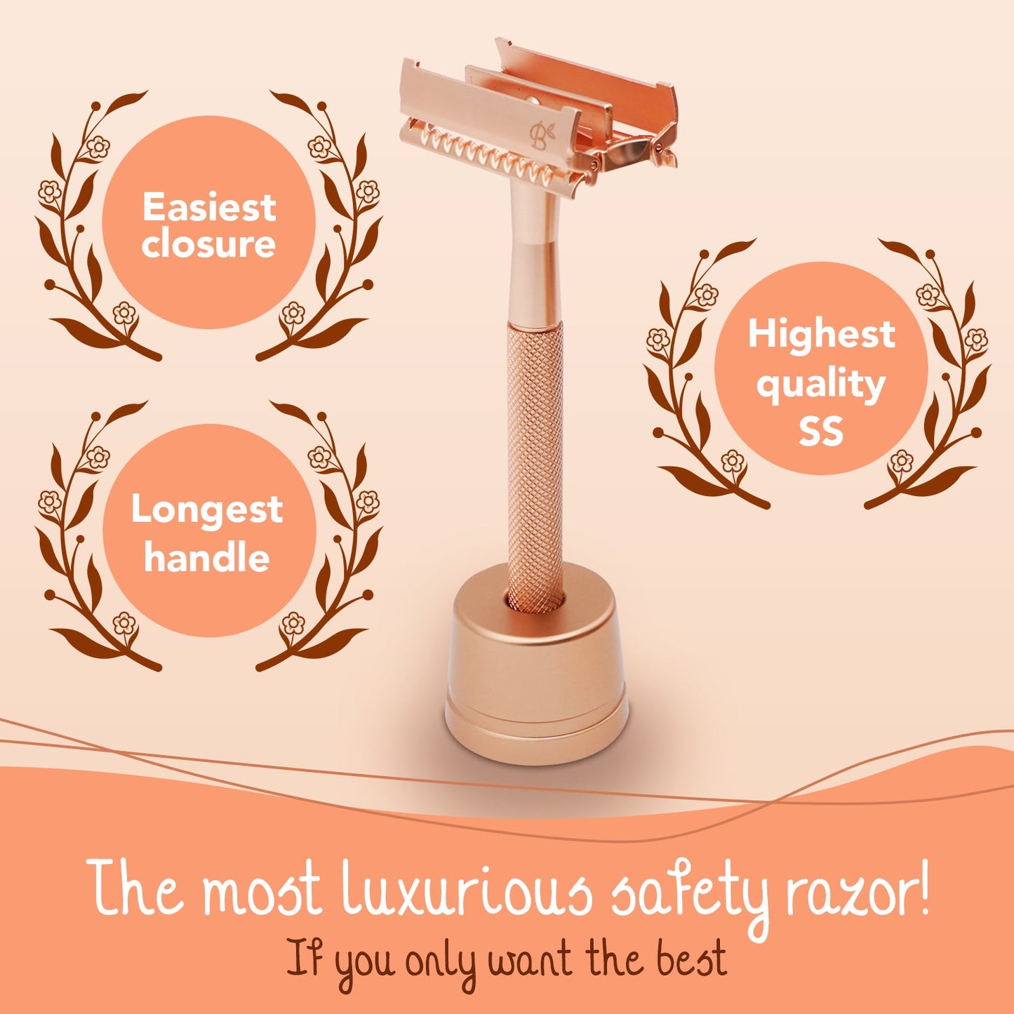 Safety Razor Butterfly Rose Gold with Stand · 20x Platinum Blades