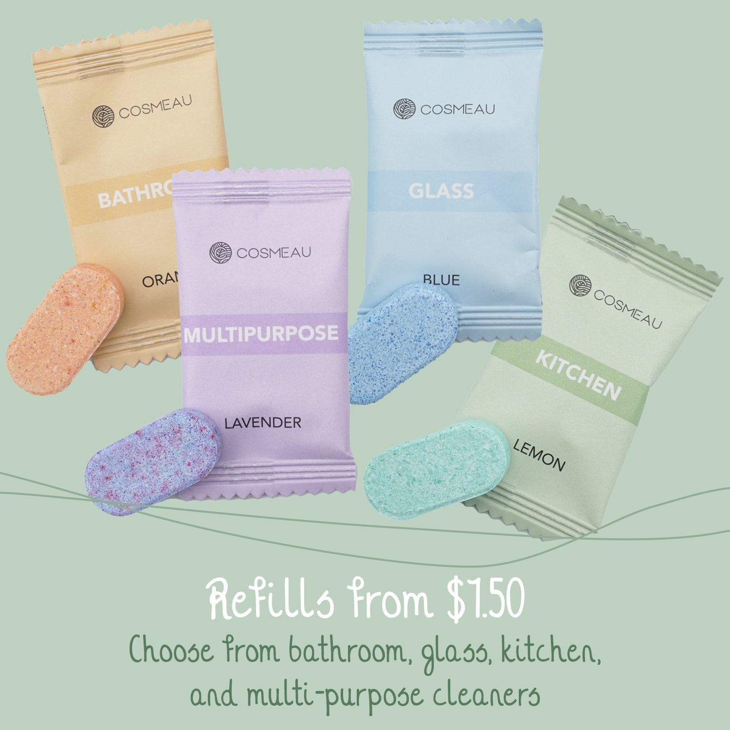 Cosmeau Cleaning Tabs Mix 8 Pieces Kitchen Bathroom Multipurpose Glass