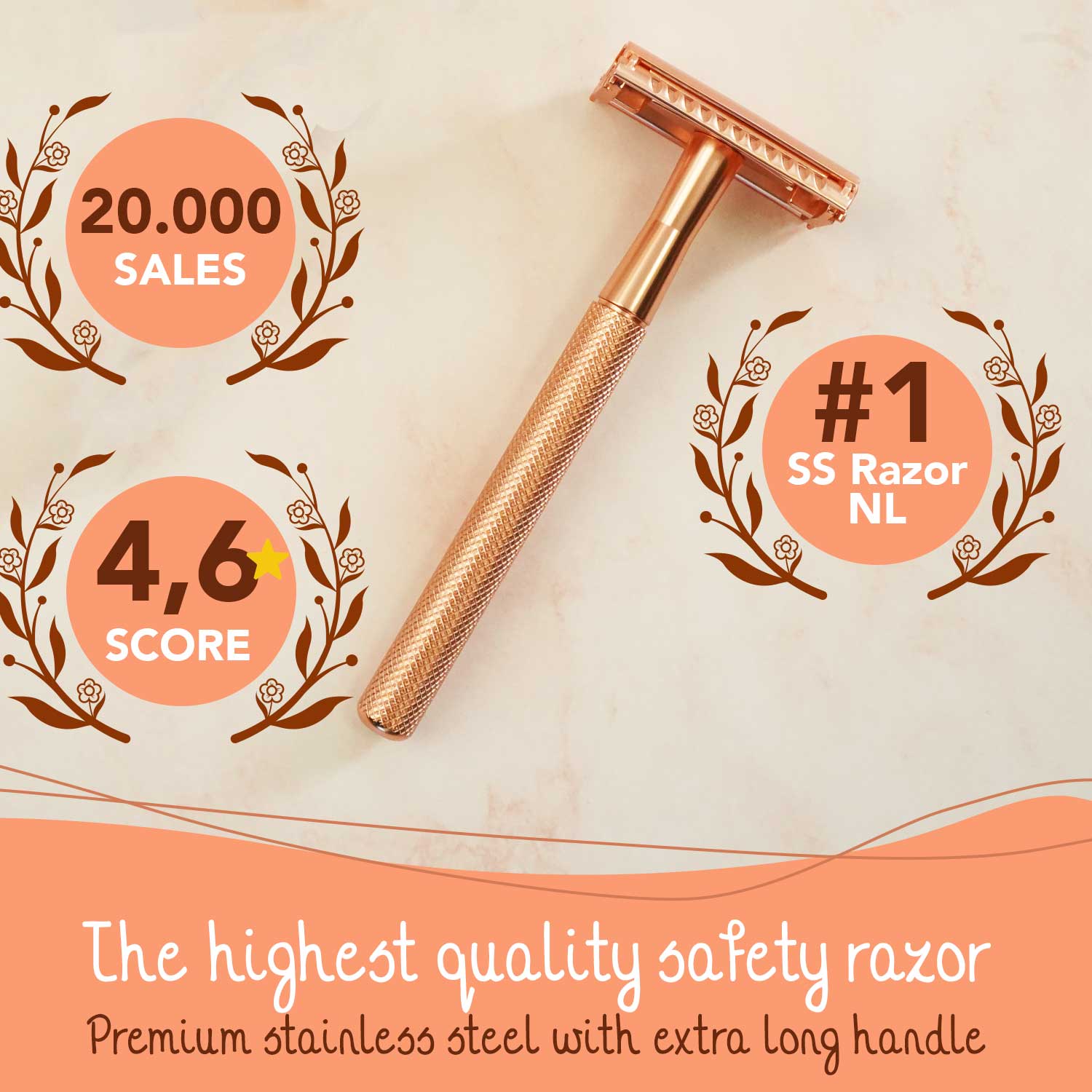 Safety Razor Rose Gold + 20x Blades for Women Stainless Steel