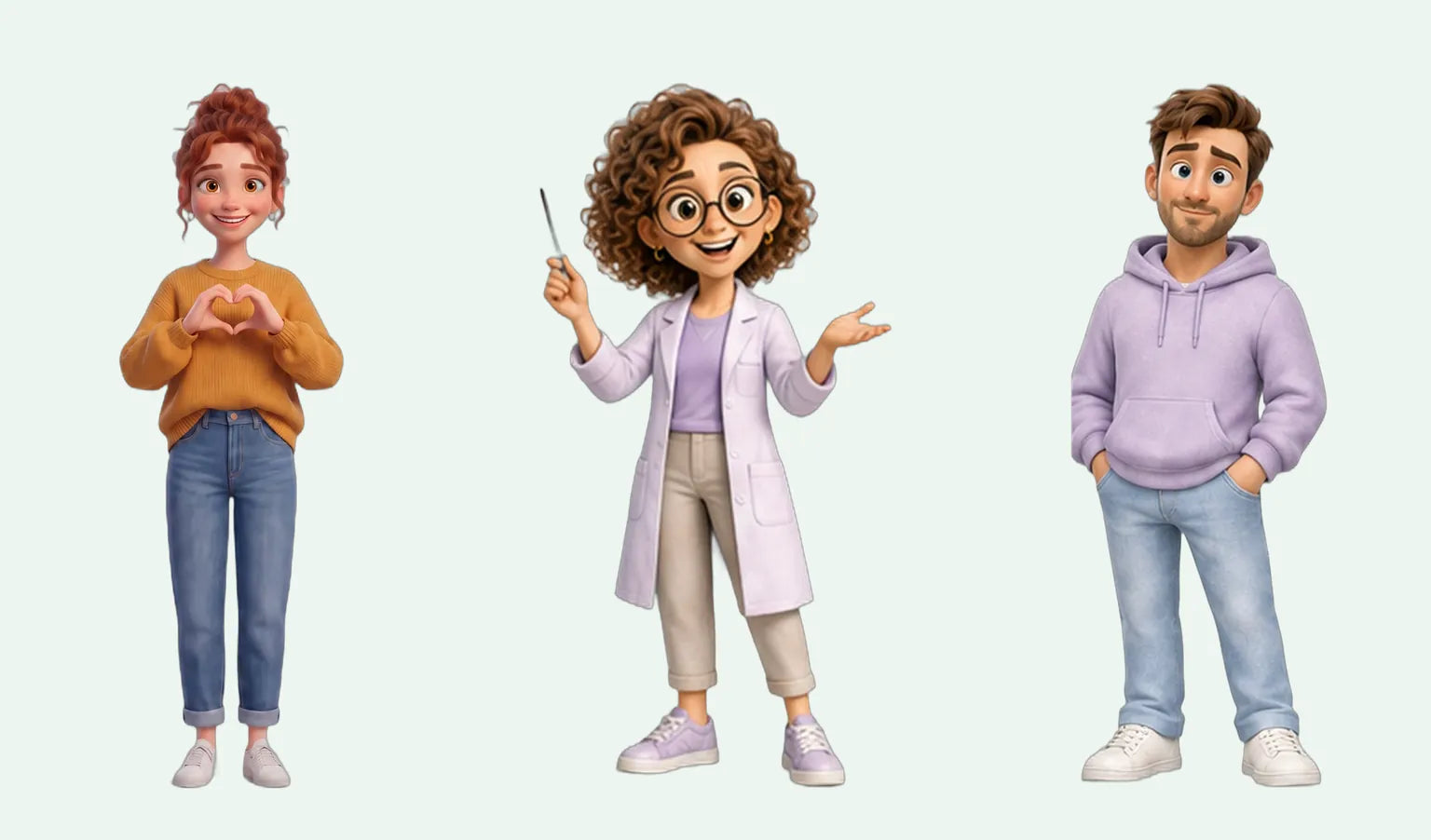 Emma, professor Mila and Tim, the Cosmeau characters